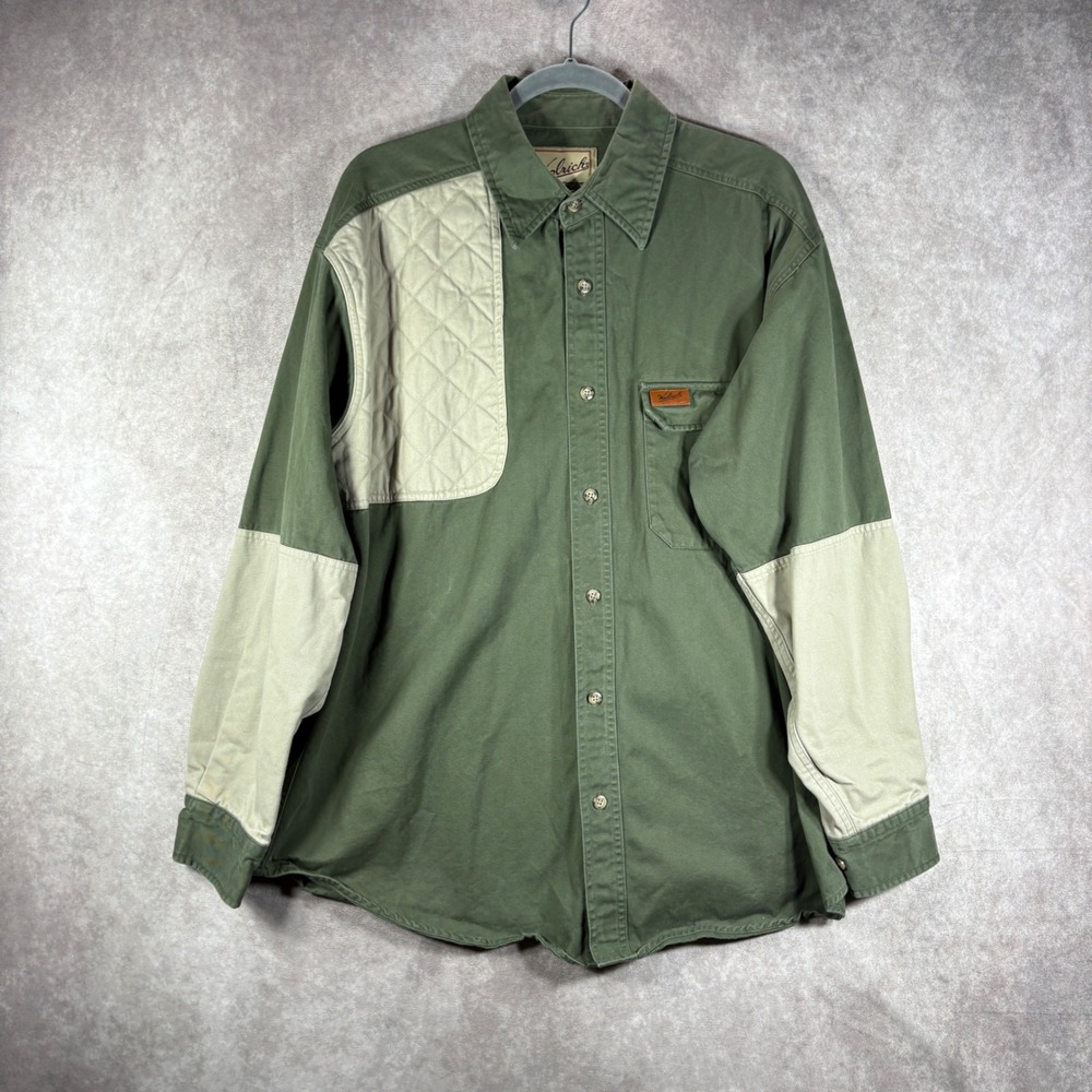 Woolrich Shooting Shirt Mens Large Loden Khaki Outdoor Guide Quilted Patch Gorp
